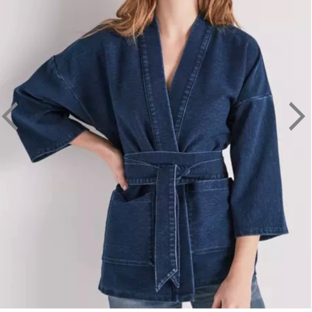 Dark Knit Denim Kimono Wrap Jacket